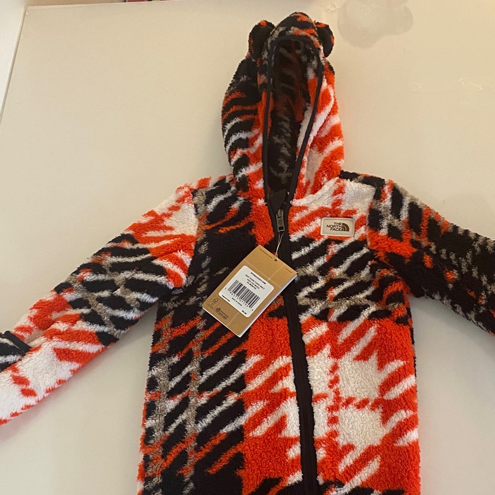 The North Face Red and Black Patterned Fleece Jacket